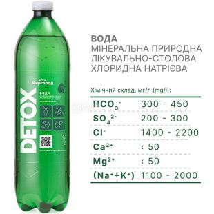 Detox Aqua Миргород, 1 л, Детокс Аква, Вода минеральная сильногазированная, лечебно-столовая, ПЭТ