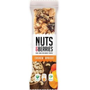 Nuts&Berries, Cashew&Apricot, 40 г, Натс енд Берріс, Батончик горіховий з кеш'ю та абрикосом, органічний