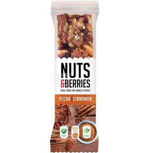 Nuts&Berries, Pecan&Cinnamon, 40 г, Батончик ореховый с пеканом и корицей, органический
