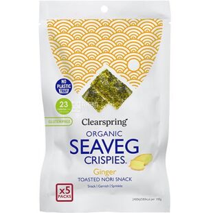Clearspring, Seaveg Crispies Ginger, 5х4 г, Водоросли морские хрустящие Имбирь, органические