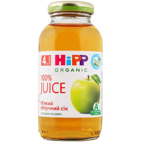HiPP, Apple juice, 200 мл, Хіпп, Сік Яблучний, з 4 місяців, без додавання цукру, скло