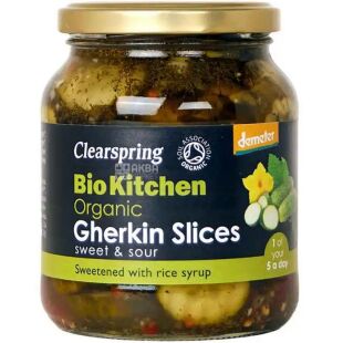 Clearspring, 350 г, Корнишоны маринованные, в кисло-сладком соусе, органические