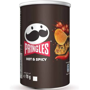 Pringles Hot & Spicy, 70 г, Чипси картопляні, Прінглс Хот та Спайсі, тубус