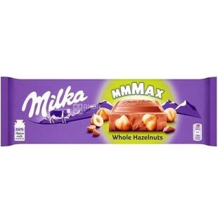 Milka Whole Hazelnuts, 250 г, Мілка, Шоколад молочний з цілим лісовим горіхом