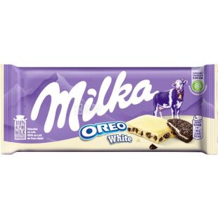 Milka Oreo White, 100 г, Милка, Шоколад белый с печеньем Орео