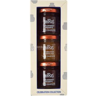 Mrs Bridges, 3 шт. х 42г, Набор конфитюров Праздничный (Клубника и шампанское 2 шт. + Апельсин и шампанское)
