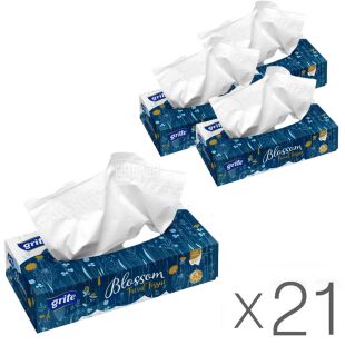 Grite Blossom, Упаковка 21 шт. х 80 шт., Серветки косметичні Гріте, 2-шарові