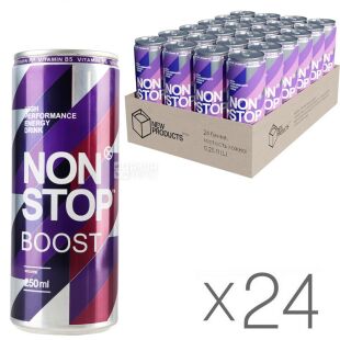 Non Stop Boost, Упаковка 24 шт. х 250 мл, Нон Стоп Буст, Напиток энергетический, сильногазированный, ж/б