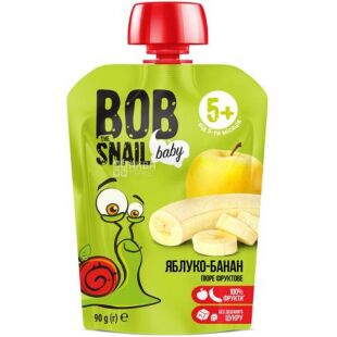 Bob Snail, 90 г, Пюре фруктове Яблуко-Банан Боб Снейл, з 5-ти місяців