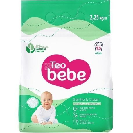 Teo bebe, 2,25 кг, Порошок стиральный для детских вещей, Автомат, Алоэ