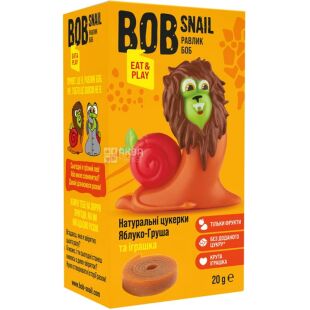 Bob Snail, 20 г,  Конфеты натуральные Яблоко-Груша Боб Снейл, + игрушка