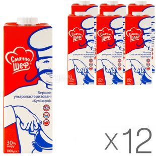 Смачно Шеф, Упаковка 12 шт. х 1 л, Сливки ультрапастеризованные, кулинарные, 30% 
