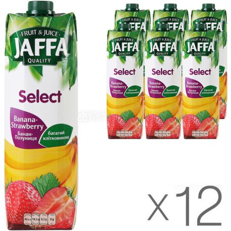 Jaffa, Select, Банан-полуниця, Упаковка 12 шт. x 0.95 л, Джаффа, Нектар натуральний