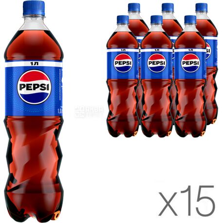 Pepsi-Cola, Упаковка 15 шт. по 1 л, Пепси-Кола, Классическая, Вода сладкая, ПЭТ