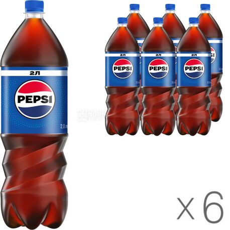 Pepsi-Cola, Упаковка 6 шт. х 2 л, Пепсі-Кола Класична, Напій сильногазований, ПЕТ
