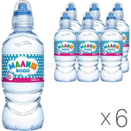 Kid, Packing 6 pcs. 0.33 L each, Baby water, Non-carbonated, Sport, PET, PAT