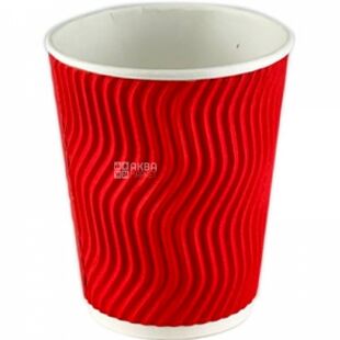 Стакан бумажный гофрированный, красный, 300 мл, 20 шт., D80