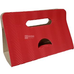 Кейс-тримач гофрований для 2-х стаканів, з ручкою, червоний, 25 шт.