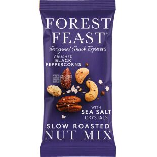 Forest Feast, 40 г, Суміш смажених горіхів з морською сіллю та чорним перцем, Форест Фест