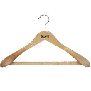 Viland, 1 шт., Віланд, Вішак дерев'яний для верхнього одягу з гумовою стрічкою на поперечині, 43 х 6,5 см