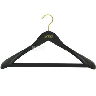 Viland, 1 шт., Віланд, Вішак дерев'яний для верхнього одягу з гумовою стрічкою на поперечені, чорний, 43 х 6,5 см