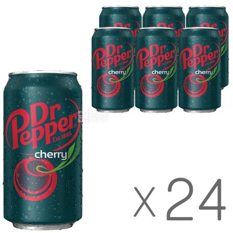 Dr Pepper, Cherry, Упаковка 24 шт. по 0,33 л, Доктор Пеппер, Вишня, Вода сладкая, ж/б