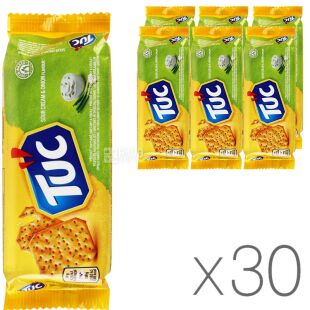 Tuc, Упаковка 30 шт х 100 г, Тук, Печиво крекер зі смаком сметани з цибулею