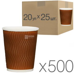 Промтус, Стакан паперовий гофрований коричневий 180 мл, Упаковка 20 шт. х 25 шт, D73