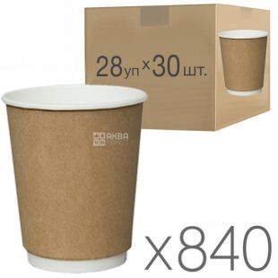 Стакан паперовий, двостінний, білий + крафт, 250 мл, Упаковка 28 шт. х 30 шт., D80