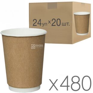 Стакан паперовий, двостінний, білий + крафт, 450 мл, Упаковка 24 шт. х 20 шт., D90 мм