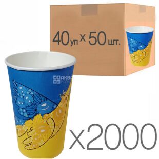 Стакан паперовий одношаровий з патріотичним принтом,  340 мл, Упаковка 40 шт. х 50 шт., D79 