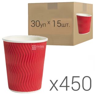Стакан бумажный гофрированный, красный, 400 мл, Упаковка 30 шт. х 15 шт., D80
