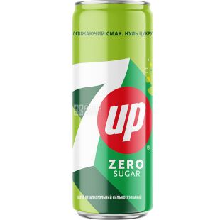 7Up Zero sugar, 0,33 л, Напиток газированный Лимон-Лайм Севен Ап, без сахара, ж/б