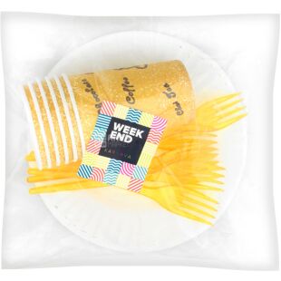 Weekend, 1 шт., Викенд, Набор одноразовой посуды №5, на 6 персон, цветной