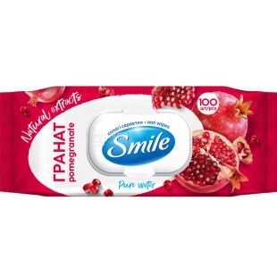 Smile Pomegranate, 100 шт., Смайл, Салфетки влажные Гранат, с клапаном