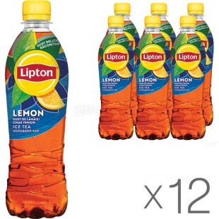 Lipton, Упаковка 12 шт. х 0,5 л, Чай холодний чорний Лимон Ліптон, ПЕТ
