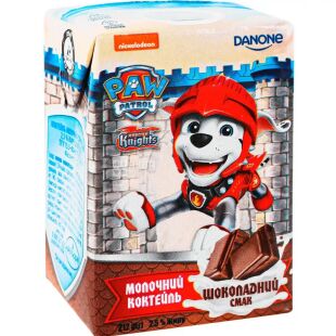 Danone Paw Patrol, 212 г, Данон Собачий патруль, Коктейль молочный с шоколадным вкусом, 2,5%, ассорти