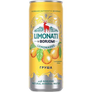 Borjomi Limonati, 0,33 л, Лимонад газированный Груша Боржоми, ж/б