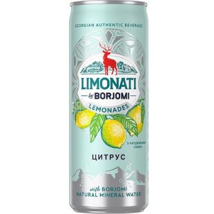 Borjomi Limonati, 0,33 л, Лимонад газований Цитрус Боржомі, ж/б