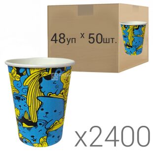 Стакан паперовий одношаровий, з патріотичним принтом, 250 мл, Упаковка 48 шт. х 50 шт., D75, в асортименті