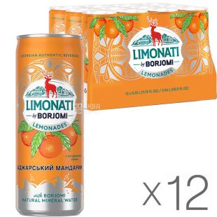Borjomi Limonati, Упаковка 12 шт. х 0,33л, Лимонад газированный Аджарский Мандарин Боржоми, ж/б