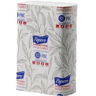 Papero, 200 листов, Полотенца бумажные Паперо, 2-х слойные, Z-сложения, белые, 190х200 мм