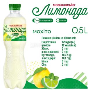 Моршинська Лимонада, 0,5 л, Напій газований соковмісний Мохіто, ПЕТ