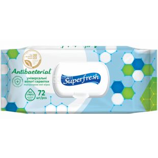 Superfresh, 72 шт., Суперфреш, Серветки вологі антибактеріальні, з клапаном