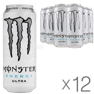 Monster Energy, Ultra, Упаковка 12 шт. х 0,5 л, Монстр Энерджи, Напиток энергетический безалкогольный, без сахара 