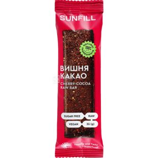 SunFill, 35 г, СанФилл, Батончик веганский Вишня-Какао, без сахара