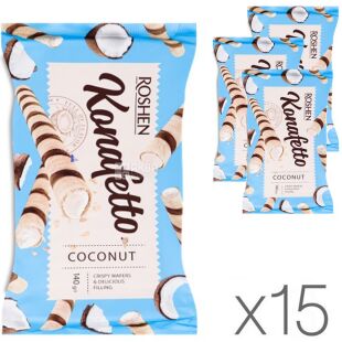 Roshen Konafetto, Упаковка 15 шт. х 140 г, Рошен Конафетто, Вафельные трубочки с кокосовой начинкой