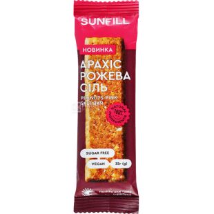 SunFill, 35 г, СанФілл, Батончик веганський Арахіс-рожева сіль, без цукру