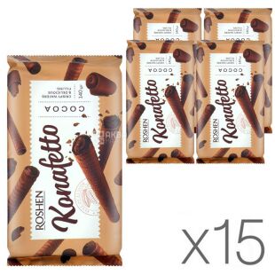 Roshen Konafetto, Упаковка 15 шт. х 140 г, Рошен Конафетто, Вафельні трубочки зі смаком какао