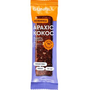 SunFill, 35 г, СанФілл, Батончик веганський Арахіс-кокос, без цукру